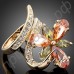 Замечательное кольцо в форме многоцветного большого цветка с австрийскими кристаллами Stellux в позолоте