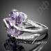 Замечательное кольцо в форме огромного фиолетового цветка с австрийскими кристаллами Stellux в платиновом покрытии