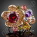 Великолепное кольцо в виде 2-х многоцветных цветков с австрийскими кристаллами Stellux в позолоте  
