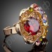 Великолепное кольцо в виде 2-х многоцветных цветков с австрийскими кристаллами Stellux в позолоте  
