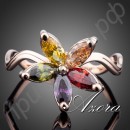 Кольцо в виде многоцветного цветка с австрийскими кристаллами Stellux в позолоте  