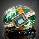 Кольцо в виде картины маслом с зеленым прямоугольником с австрийскими кристаллами Stellux в настоящей позолоте  