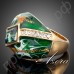 Красивое кольцо в виде картины маслом с зеленым прямоугольником с австрийскими кристаллами Stellux в настоящей позолоте  