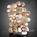 Кольцо в виде пчел на цветах с австрийскими кристаллами Stellux в настоящей позолоте