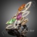 Красивое кольцо в виде трех многоцветных камней в форме капли воды с австрийскими кристаллами Stellux в настоящей позолоте
