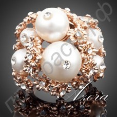 Элегантное кольцо в виде 6-ти белых бусин с австрийским кристаллом Stellux в настоящей позолоте  