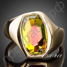Яркое кольцо с камнем в виде градиента с австрийским кристаллом Stellux в позолоте