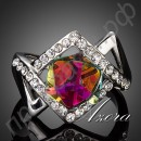 Кольцо в форме ромба с многоцветным камнем с австрийскими кристаллами Stellux в позолоте