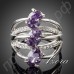Замечательное кольцо в виде 3-х фиолетовых камней с австрийскими кристаллами Stellux в платиновом покрытии  