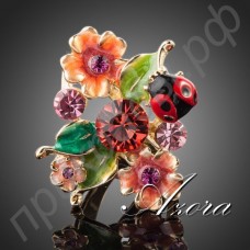 Интересное кольцо в виде многоцветных насекомых и цветков с австрийскими кристаллами Stellux в настоящей позолоте