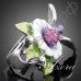 Интересное кольцо в виде птицы и цветка с австрийскими кристаллами Stellux в платиновом покрытии  