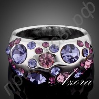 Кольцо в виде многоцветных камней в форме капли воды с австрийскими кристаллами Stellux в платиновом покрытии  