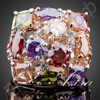 Кольцо в виде многоцветных камней в форме капли воды с австрийскими кристаллами Stellux в позолоте