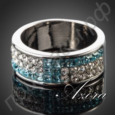Красивое кольцо в виде манжеты с белыми и синими австрийскими кристаллами Stellux в платиновом покрытии  