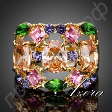 Прекрасное кольцо в виде многоцветных швейцарских фианитов в позолоте