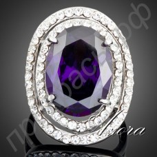 Великолепное кольцо в виде большого фиолетового овального камня с австрийскими кристаллами Stellux в платиновом покрытии