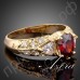 Красивое кольцо в форме большого красного овального камня с швейцарскими фианитами  