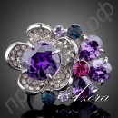 Кольцо в виде фиолетового цветка в форме сердца с австрийскими кристаллами Stellux в платиновом покрытии  