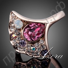 Уникальное кольцо в виде цветка с многоцветным австрийским кристаллом Stellux в розовой позолоте