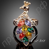Кольцо в виде павлина с австрийскими кристаллами Stellux в настоящей позолоте