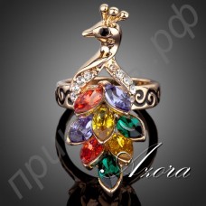Красочное кольцо в виде павлина с австрийскими кристаллами Stellux в настоящей позолоте