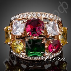 Великолепное кольцо в виде манжеты с большими камнями с швейцарскими фианитами в позолоте