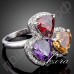 Красивое кольцо в виде цветка с многоцветными швейцарскими фианитами в платиновом покрытии