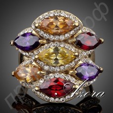 Прекрасное кольцо в виде 7-ми многоцветных швейцарских фианитов в настоящей позолоте