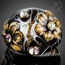 Шикарное позолоченное кольцо уникального дизайна в виде черного цветка с настоящим 18-каратным австрийским хрусталем Stellux