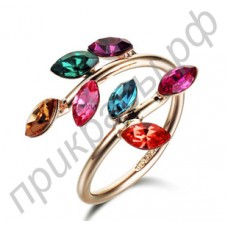 Великолепное красочное кольцо в виде веточки с прекрасными камнями