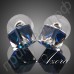 Лаконичные серьги-гвоздики в виде синего куба из австрийского кристалла Stellux в платиновом исполнении