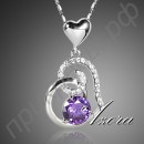 Ожерелье с красивым фиолетовым хрусталем и кулоном в форме сердца