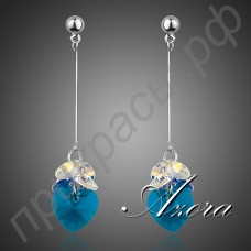 Элегантные серьги в форме сердца голубого цвета с австрийским кристаллом Stellux