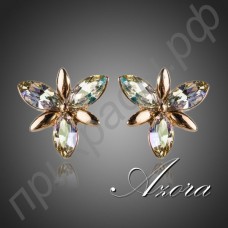 Серьги-гвоздики оригинального дизайна в виде цветка с кристаллами Stellux в настоящей позолоте