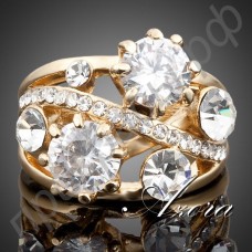 Великолепное кольцо с крупными камнями с австрийским кристаллом Stellux в настоящей позолоте