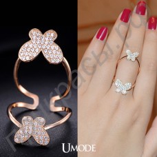 Интригующее кольцо в виде двух бабочек с швейцарскими фианитами высокого качества в позолоте