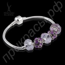 Прекрасный ювелирный браслет для женщины ручной работы с пятью бусинами различной формы с фиолетовыми вкраплениями