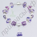 Европейский браслет для женщин с фиолетовыми бусинами и сумкой в серебряном покрытии
