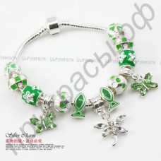 Восхитительный браслет для женщин из муранского стекла с бабочками, рыбками, бусинами зеленого цвета в серебряном покрытии