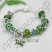 Элегантный браслет-цепочка зеленого цвета с бусинами из муранского стекла, с животными, бабочками, цветочками в замечательном посеребрении