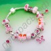 Красивый посеребренный браслет в европейском стиле с бусинами из бело-розового муранского стекла и кулоном в виде бабочки