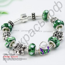 Шикарный браслет-цепочка из муранского стекла темно-зеленого цвета, сумочкой в серебряном исполнении