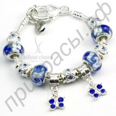 Модный браслет для женщин с голубыми стеклянными бусинами ручной работы и двумя очаровательными бабочками